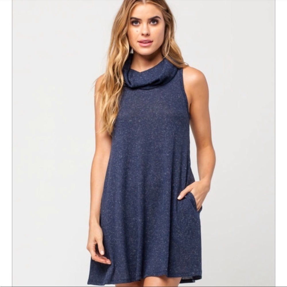 Socialite Sweater Dress Size Small Cowl Neck Sleeveless Blue Color